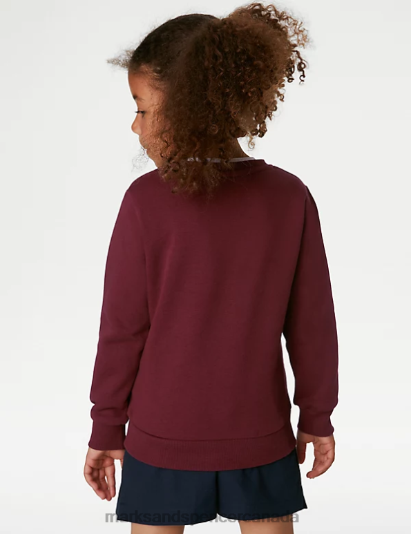 Kids Burgundy School Uniform Marks & Spencer Cotton Crew Neck Sweatshirt 20VTD8651 - Marks and Spencer outlet