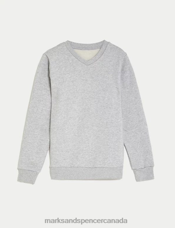 Marks and Spencer sale - Kids Grey Marl School Uniform Marks & Spencer Cotton V-Neck Sweatshirt 20VTD8916