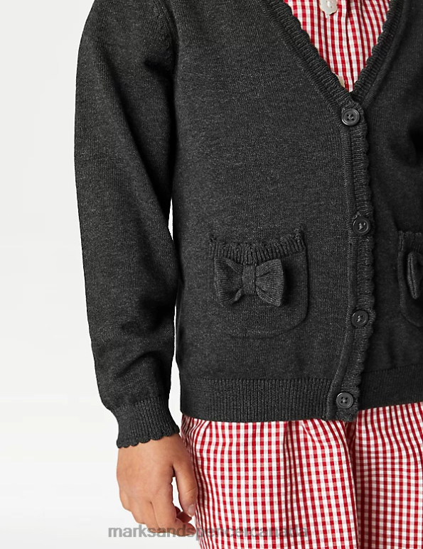 Marks and Spencer Canada - Kids Grey School Uniform Marks & Spencer Pure Cotton Bow Pocket School Cardigan 20VTD9001