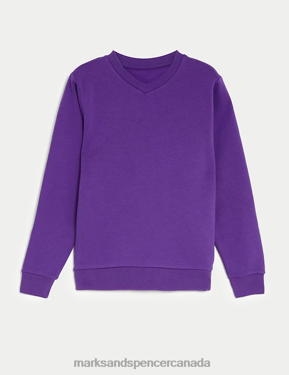 Marks and Spencer Canada - Kids Purple School Uniform Marks & Spencer Cotton V-Neck Sweatshirt 20VTD8639