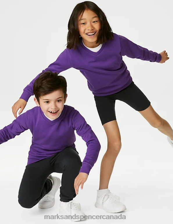 Marks and Spencer Canada - Kids Purple School Uniform Marks & Spencer Cotton V-Neck Sweatshirt 20VTD8639