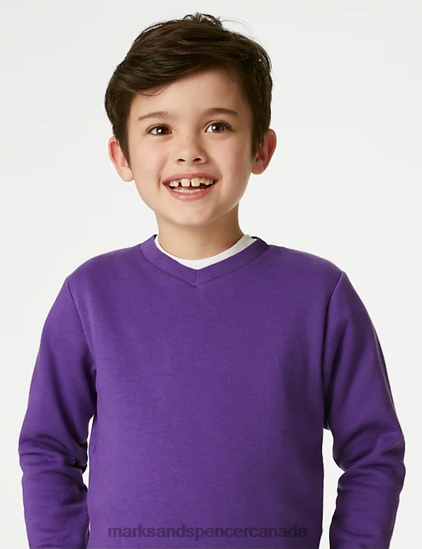 Marks and Spencer Canada - Kids Purple School Uniform Marks & Spencer Cotton V-Neck Sweatshirt 20VTD8639