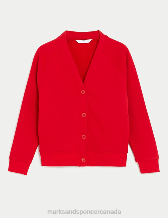 Marks & Spencer Kids Cotton Rich StayNew School Cardigan School Uniform Red 20VTD9040 - Marks and Spencer online