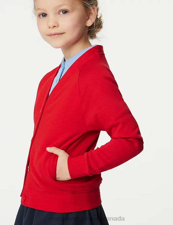Marks & Spencer Kids Cotton Rich StayNew School Cardigan School Uniform Red 20VTD9040 - Marks and Spencer online
