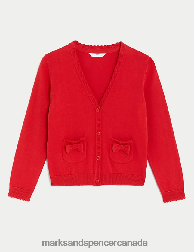 School Uniform 20VTD9276 Red Kids Marks & Spencer Pure Cotton Bow Pocket School Cardigan - Marks and Spencer outlet
