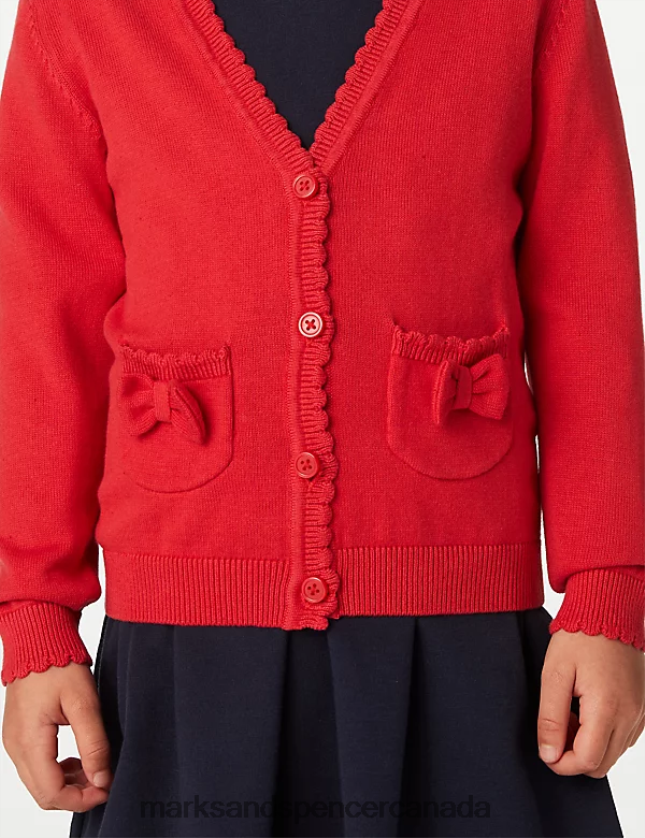 School Uniform 20VTD9276 Red Kids Marks & Spencer Pure Cotton Bow Pocket School Cardigan - Marks and Spencer outlet