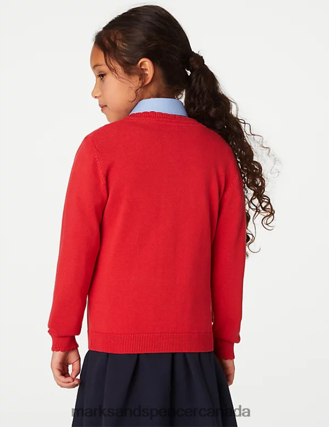 School Uniform 20VTD9276 Red Kids Marks & Spencer Pure Cotton Bow Pocket School Cardigan - Marks and Spencer outlet