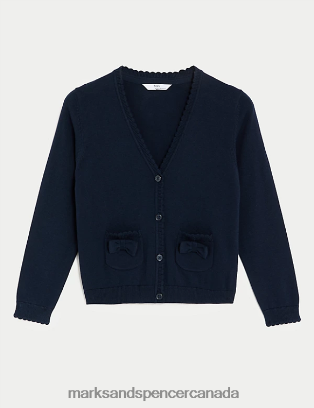Marks and Spencer Canada - School Uniform 20VTD9277 Navy Kids Marks & Spencer Pure Cotton Bow Pocket School Cardigan