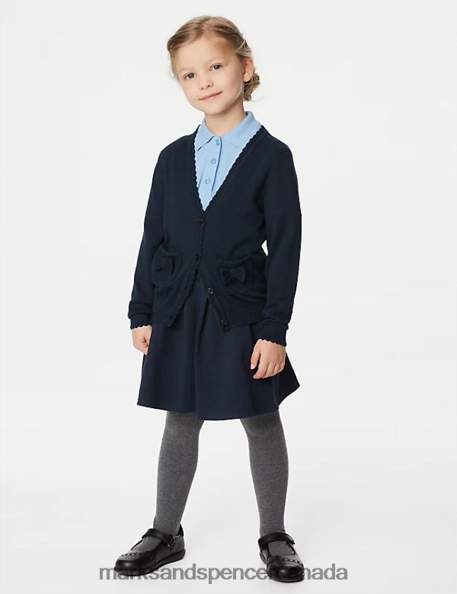 Marks and Spencer Canada - School Uniform 20VTD9277 Navy Kids Marks & Spencer Pure Cotton Bow Pocket School Cardigan
