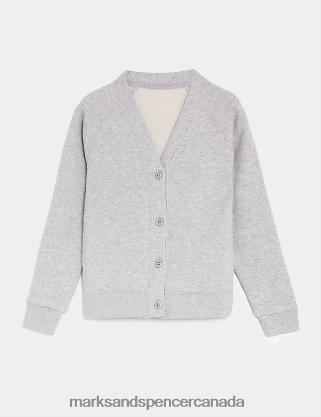 School Uniform 20VTD9940 Grey Marl Kids Marks & Spencer Cotton Regular Fit School Cardigan - Marks and Spencer Canada locations