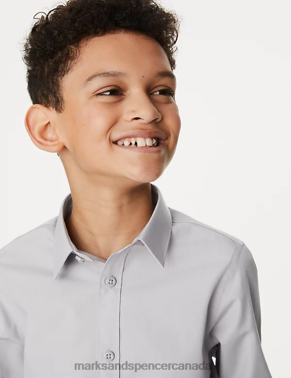 Kids Grey School Uniform Marks & Spencer 3pk Easy Iron School Shirts 20VTD8324 - Marks and Spencer outlet
