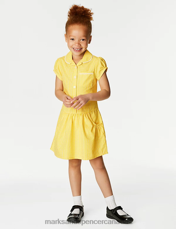 Kids Yellow School Uniform Marks & Spencer 2pk Cotton Gingham School Dresses 20VTD8968 - Marks and Spencer outlet