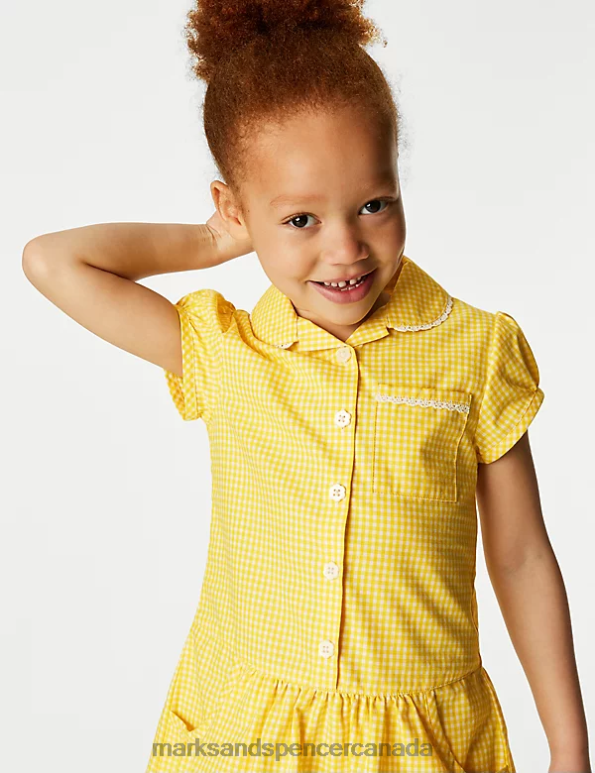 Kids Yellow School Uniform Marks & Spencer 2pk Cotton Gingham School Dresses 20VTD8968 - Marks and Spencer outlet