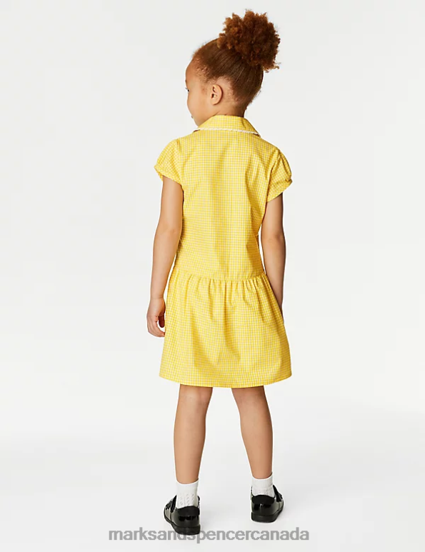 Kids Yellow School Uniform Marks & Spencer 2pk Cotton Gingham School Dresses 20VTD8968 - Marks and Spencer outlet