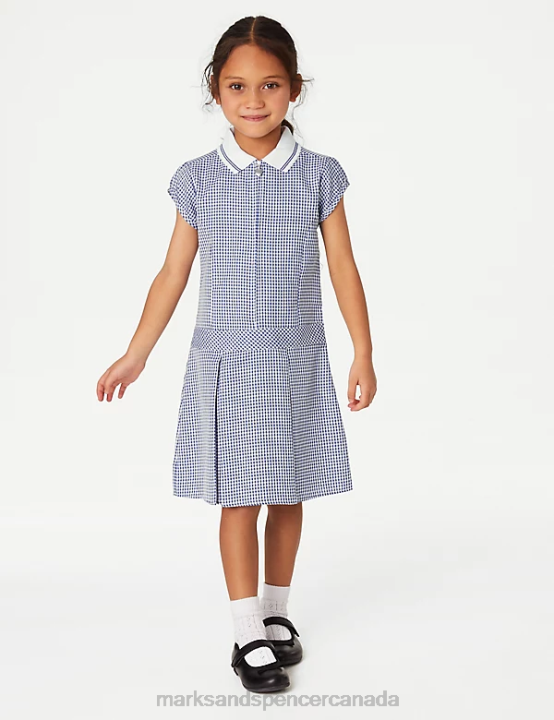 Marks and Spencer sale - Marks & Spencer Kids Gingham Pleated School Dress School Uniform Mid Blue 20VTD9145