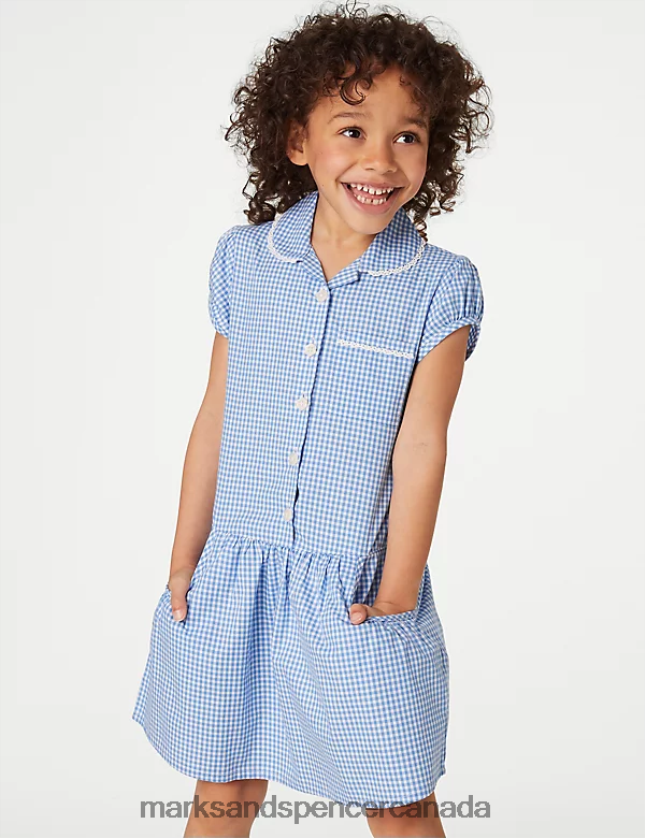 School Uniform 20VTD9230 Light Blue Kids Marks & Spencer 2pk Cotton Gingham School Dresses - Marks and Spencer online