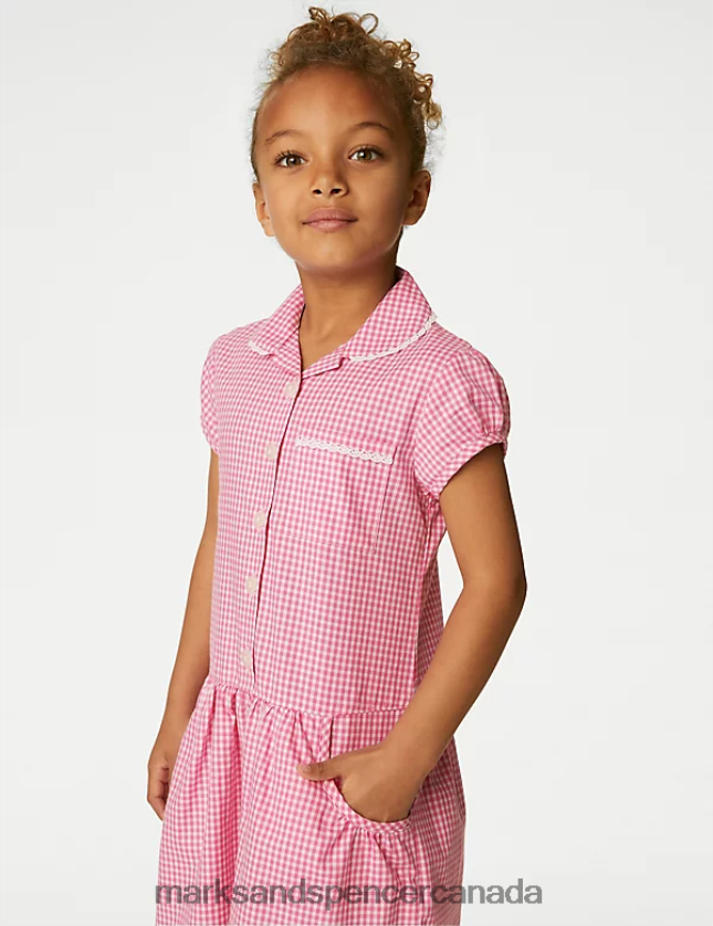 School Uniform 20VTD9231 Pink Kids Marks & Spencer 2pk Cotton Gingham School Dresses - Marks and Spencer Canada locations