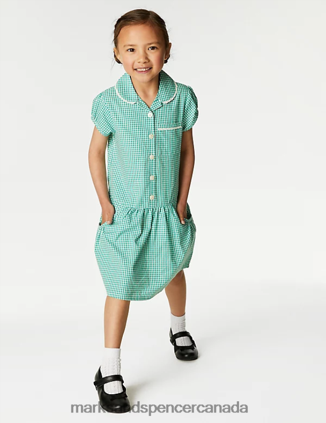 School Uniform 20VTD9232 Green Kids Marks & Spencer 2pk Cotton Gingham School Dresses - Marks and Spencer outlet