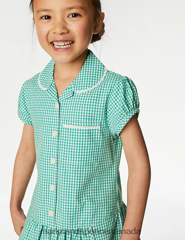 School Uniform 20VTD9232 Green Kids Marks & Spencer 2pk Cotton Gingham School Dresses - Marks and Spencer outlet