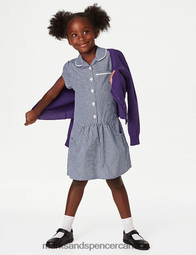 Marks and Spencer Canada - School Uniform 20VTD9233 Navy Kids Marks & Spencer 2pk Cotton Gingham School Dresses