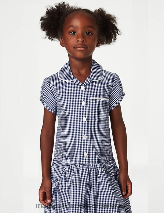 Marks and Spencer Canada - School Uniform 20VTD9233 Navy Kids Marks & Spencer 2pk Cotton Gingham School Dresses