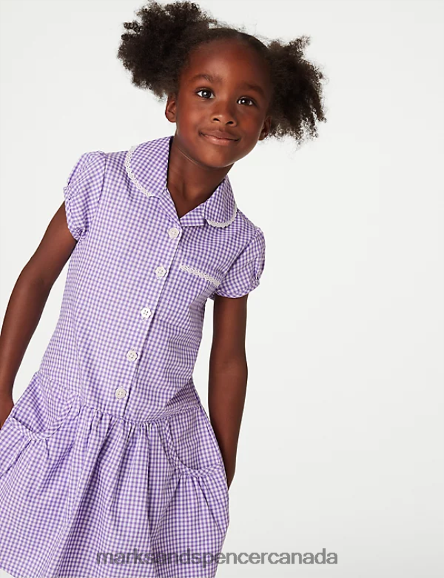 Marks and Spencer near me - School Uniform 20VTD9234 Lilac Kids Marks & Spencer 2pk Cotton Gingham School Dresses