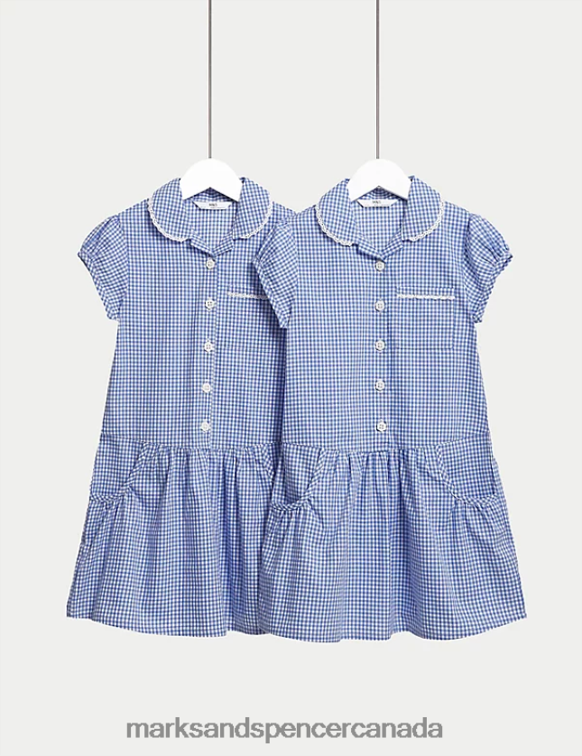Marks and Spencer sale - School Uniform 20VTD9235 Mid Blue Kids Marks & Spencer 2pk Cotton Gingham School Dresses