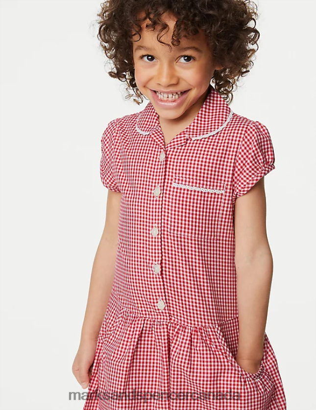 School Uniform 20VTD9236 Red Kids Marks & Spencer 2pk Cotton Gingham School Dresses - Marks and Spencer online
