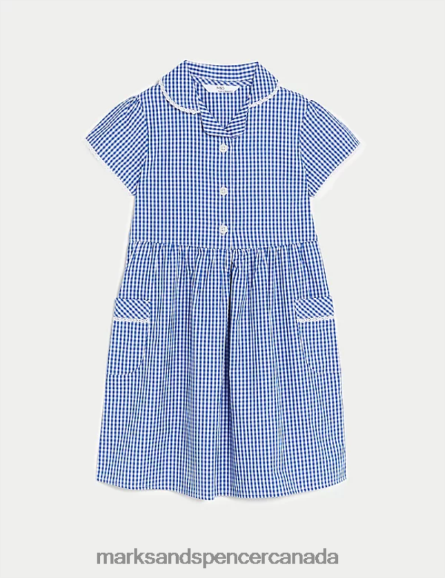 School Uniform 20VTD9301 Mid Blue Kids Marks & Spencer Pure Cotton Gingham School Dress - Marks and Spencer Canada locations