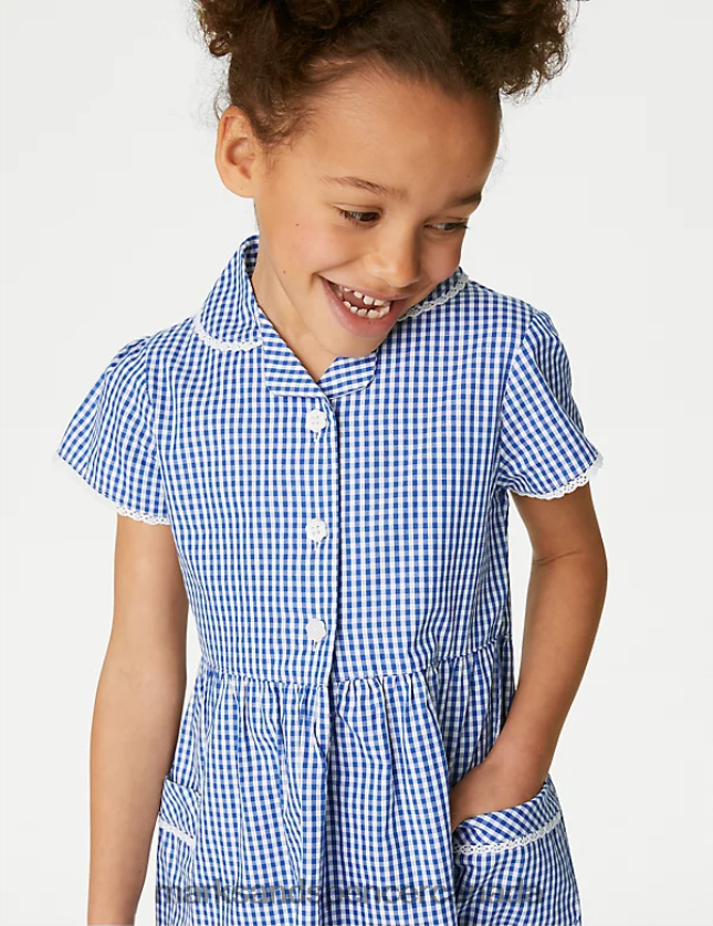 School Uniform 20VTD9301 Mid Blue Kids Marks & Spencer Pure Cotton Gingham School Dress - Marks and Spencer Canada locations