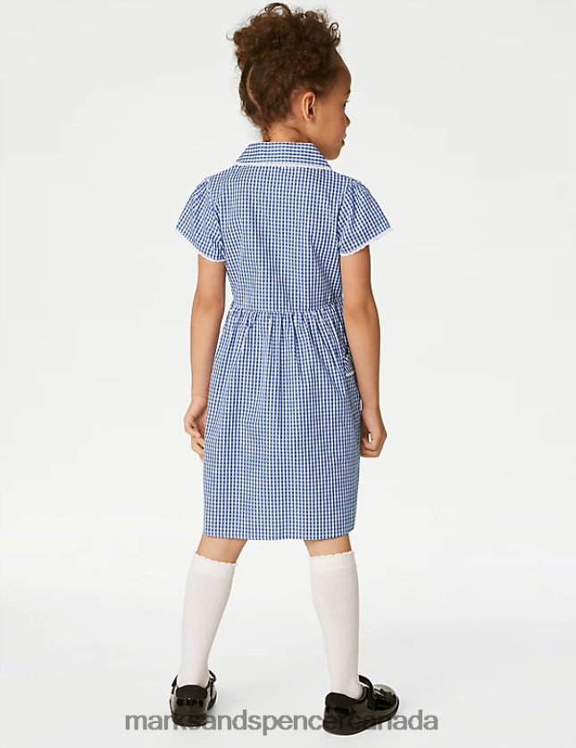 School Uniform 20VTD9301 Mid Blue Kids Marks & Spencer Pure Cotton Gingham School Dress - Marks and Spencer Canada locations