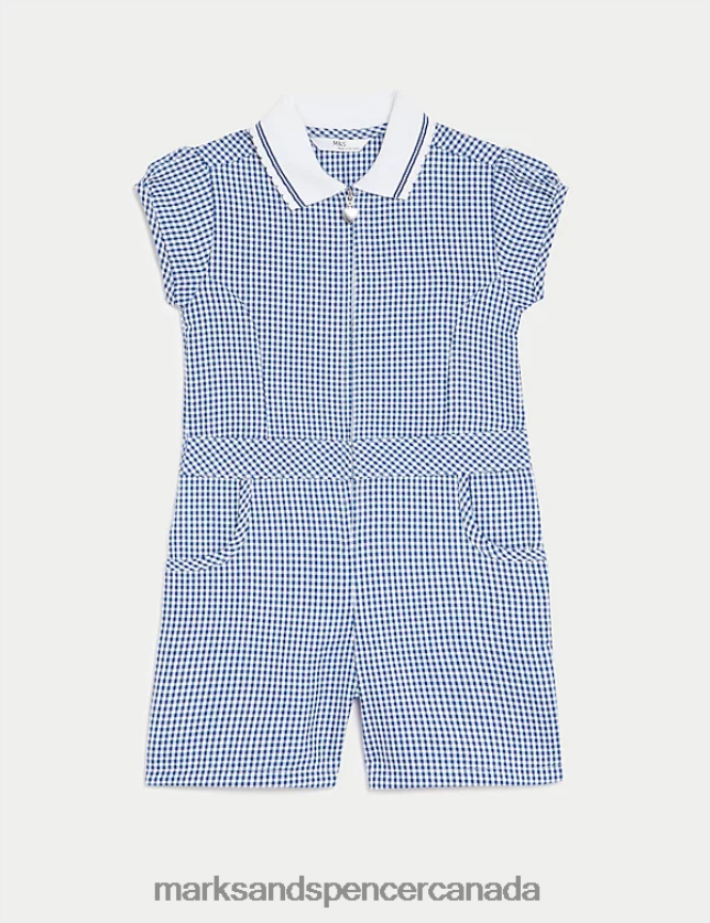 School Uniform 20VTD9326 Mid Blue Kids Marks & Spencer Gingham School Playsuit - Marks and Spencer outlet