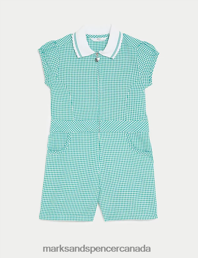 Marks and Spencer Canada - School Uniform 20VTD9327 Green Kids Marks & Spencer Gingham School Playsuit