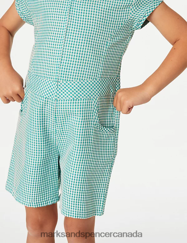 Marks and Spencer Canada - School Uniform 20VTD9327 Green Kids Marks & Spencer Gingham School Playsuit