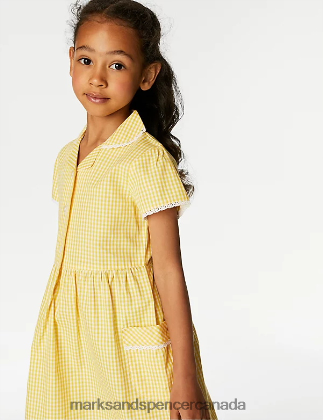 Marks and Spencer sale - School Uniform 20VTD9559 Yellow Kids Marks & Spencer Pure Cotton Gingham School Dress