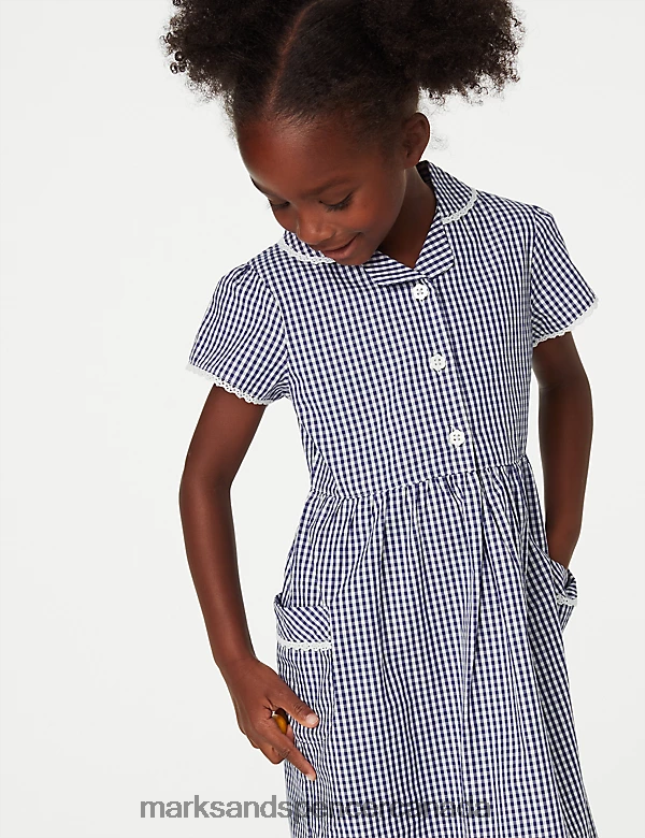 School Uniform 20VTD9560 Navy Kids Marks & Spencer Pure Cotton Gingham School Dress - Marks and Spencer online