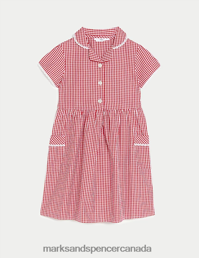 School Uniform 20VTD9562 Red Kids Marks & Spencer Pure Cotton Gingham School Dress - Marks and Spencer outlet