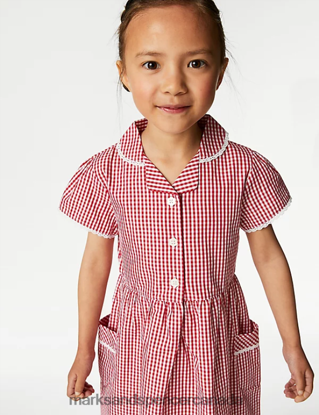 School Uniform 20VTD9562 Red Kids Marks & Spencer Pure Cotton Gingham School Dress - Marks and Spencer outlet