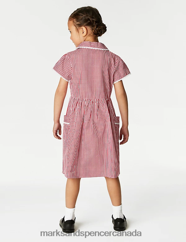 School Uniform 20VTD9562 Red Kids Marks & Spencer Pure Cotton Gingham School Dress - Marks and Spencer outlet