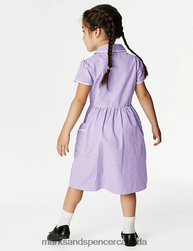 Marks and Spencer Canada - School Uniform 20VTD9563 Lilac Kids Marks & Spencer Pure Cotton Gingham School Dress