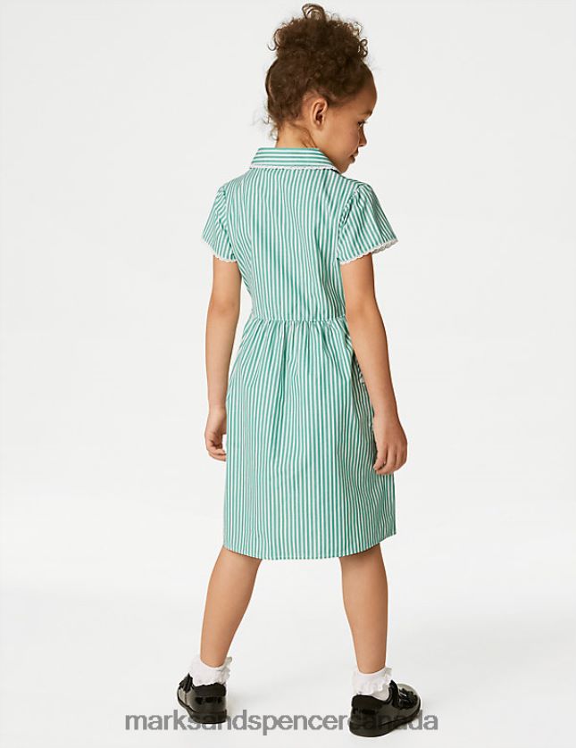 Marks and Spencer Canada - School Uniform 20VTD9707 Green Kids Marks & Spencer Pure Cotton Striped School Dress