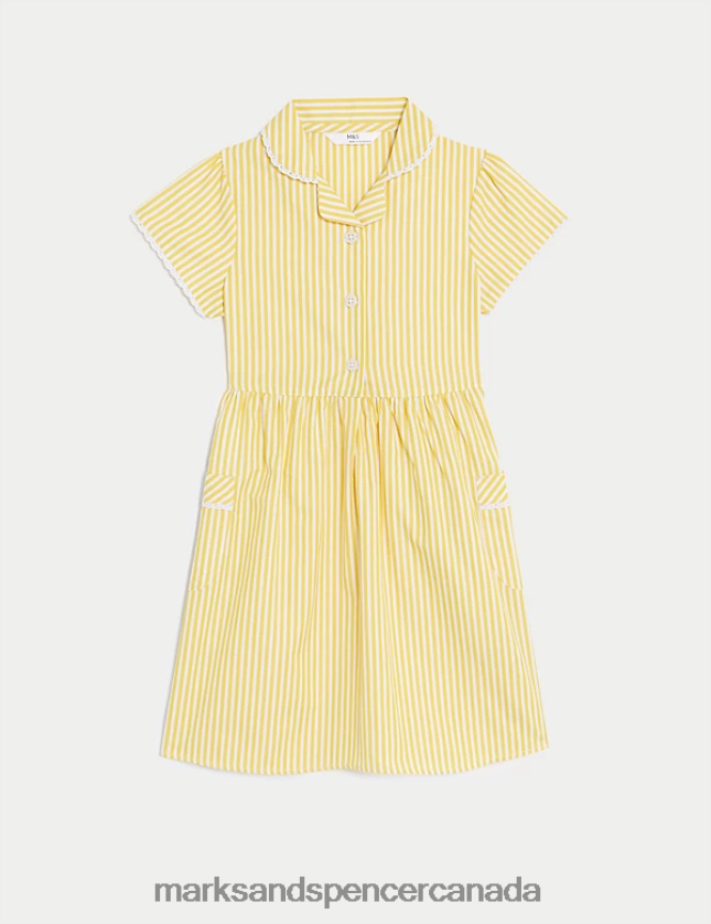 School Uniform 20VTD9928 Yellow Kids Marks & Spencer Pure Cotton Striped School Dress - Marks and Spencer online