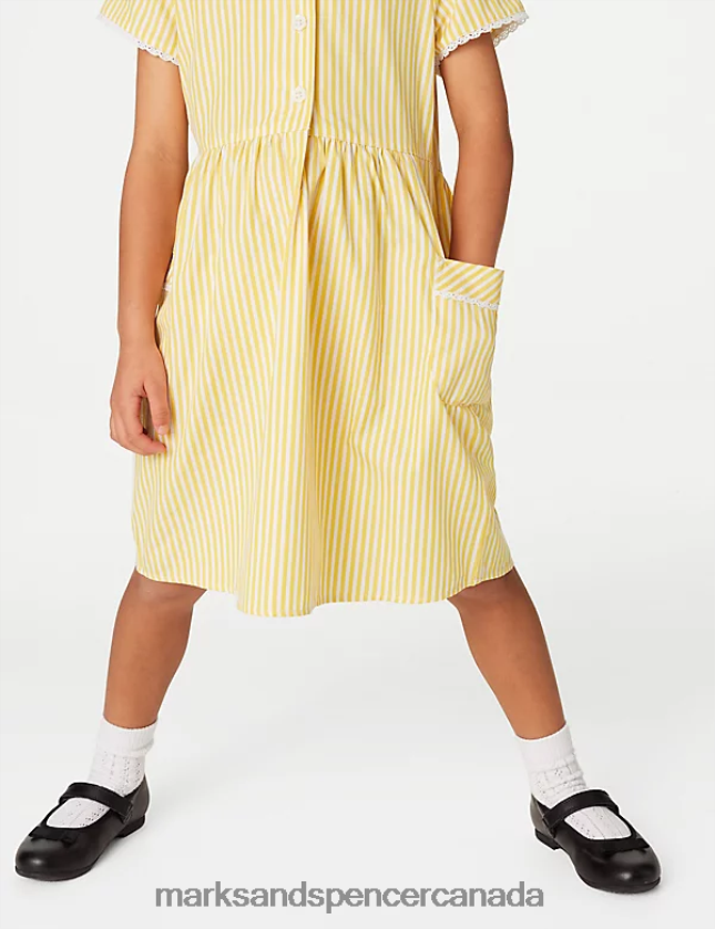 School Uniform 20VTD9928 Yellow Kids Marks & Spencer Pure Cotton Striped School Dress - Marks and Spencer online