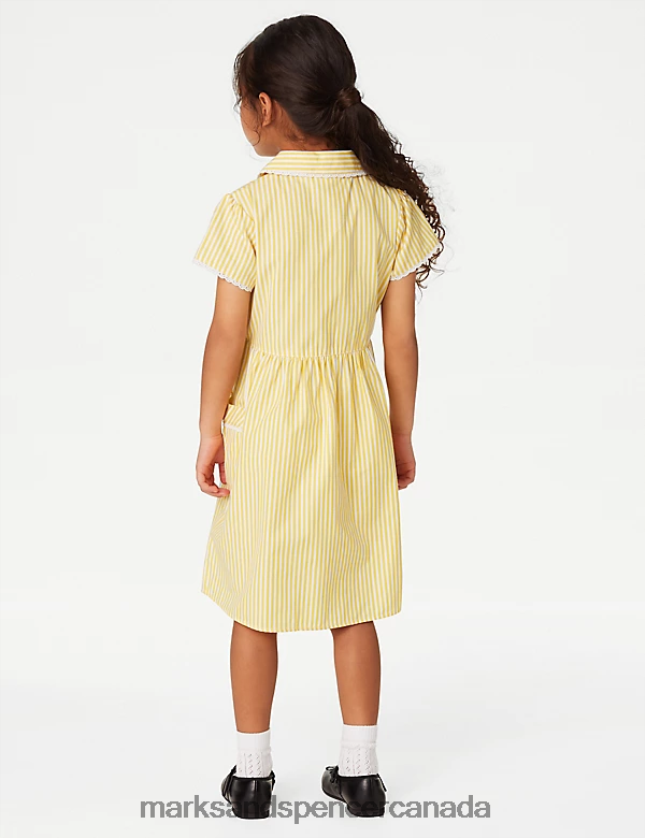 School Uniform 20VTD9928 Yellow Kids Marks & Spencer Pure Cotton Striped School Dress - Marks and Spencer online
