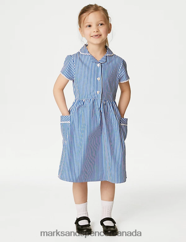 School Uniform 20VTD9930 Mid Blue Kids Marks & Spencer Pure Cotton Striped School Dress - Marks and Spencer outlet