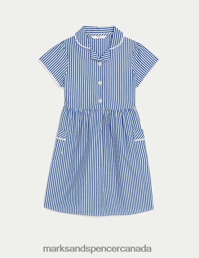 School Uniform 20VTD9930 Mid Blue Kids Marks & Spencer Pure Cotton Striped School Dress - Marks and Spencer outlet