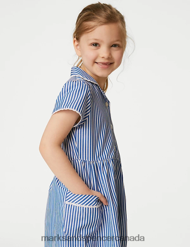 School Uniform 20VTD9930 Mid Blue Kids Marks & Spencer Pure Cotton Striped School Dress - Marks and Spencer outlet