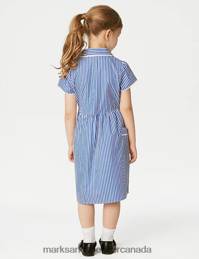 School Uniform 20VTD9930 Mid Blue Kids Marks & Spencer Pure Cotton Striped School Dress - Marks and Spencer outlet
