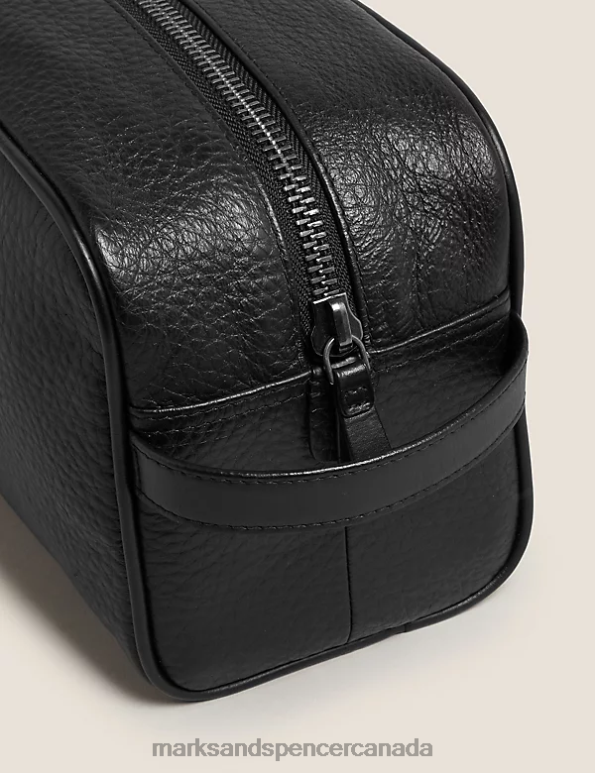 Marks and Spencer sale - Men Black Accessories Marks & Spencer Leather Washbag 20VTD6443