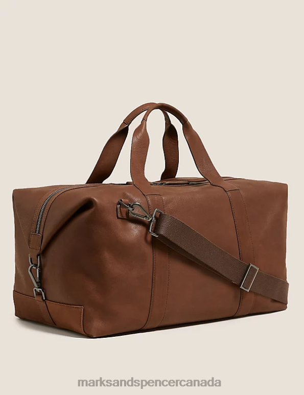 Marks and Spencer Canada - Men Tan Accessories Marks & Spencer Premium Leather Weekend Bag 20VTD6337